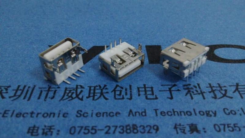 供應(yīng)90°插板USB短體母座2腳插板+端子針DIP 6.2高 無卷