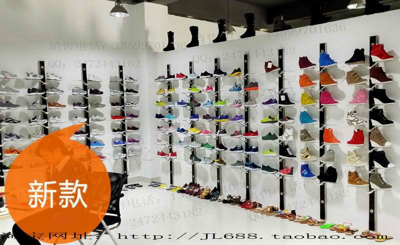 新款運(yùn)動休閑立柱靠墻鞋子陳列架 鞋子樣品室陳列道具展示架定制