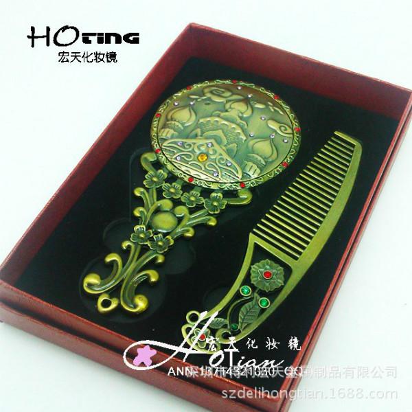 供應(yīng)荷葉手柄套裝鏡 復(fù)古手柄套裝鏡鏤空化妝鏡