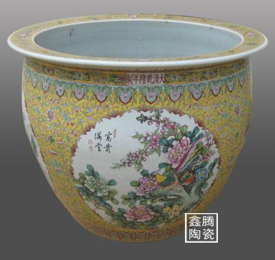供應(yīng)粉彩花鳥大缸-陶瓷缸訂做 手工1.2米陶瓷缸