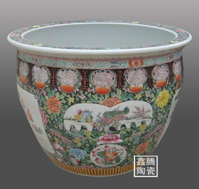 供應(yīng)粉彩花鳥大缸-陶瓷缸訂做 手工1.2米陶瓷缸