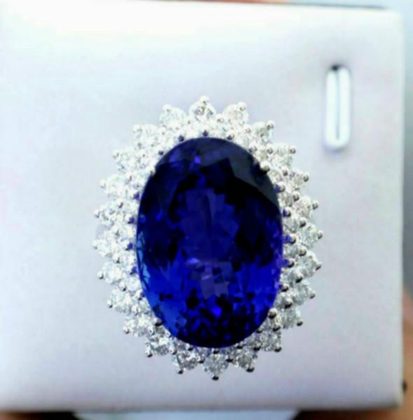 供應(yīng)豪華鑲嵌戴妃款坦桑石戒指坦桑裸石藍寶石