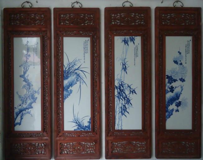 供應(yīng)青花山水瓷板畫，手繪圖案陶瓷瓷板畫