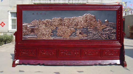 供應(yīng)長(zhǎng)城紅木屏風(fēng)4.2米紅底為人民服務(wù)屏風(fēng)