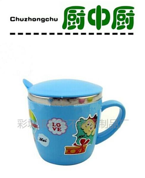 供應(yīng)彩色不銹鋼碗杯餐具套裝防燙兒童碗